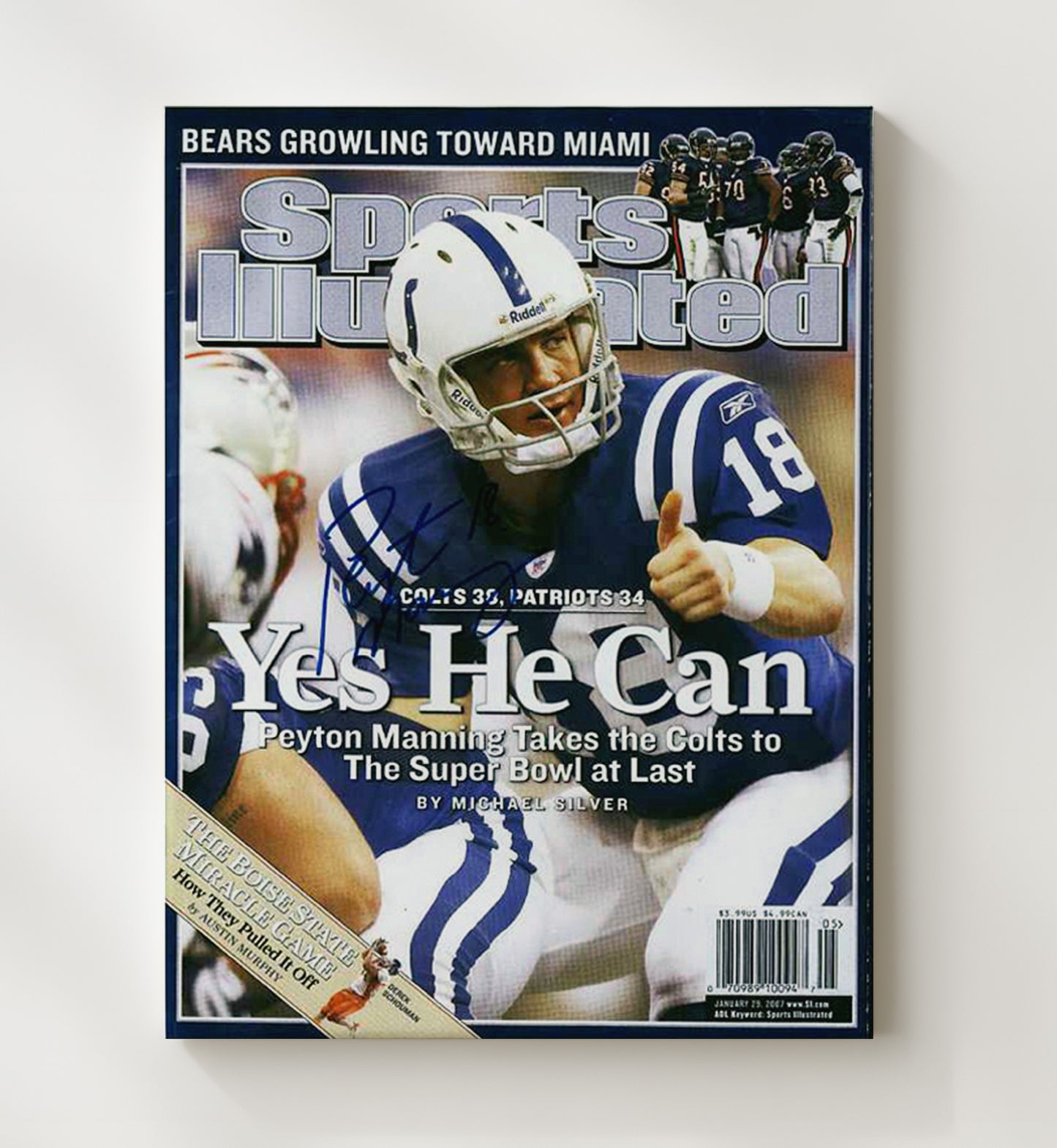 Peyton Manning - Indianapolis football Quarterback Yes He Can SI Cover 2007 football wall art 20x24 Canvas