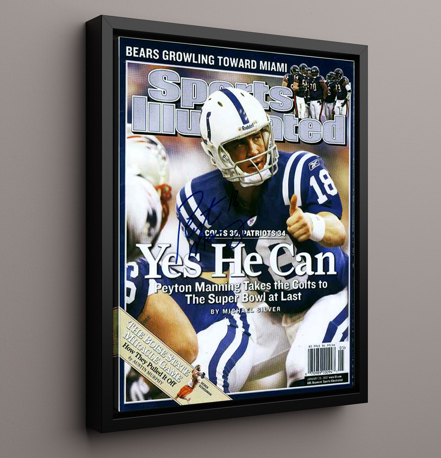 Peyton Manning - Indianapolis football Quarterback Yes He Can SI Cover 2007 football wall art 16x20 Framed Canvas