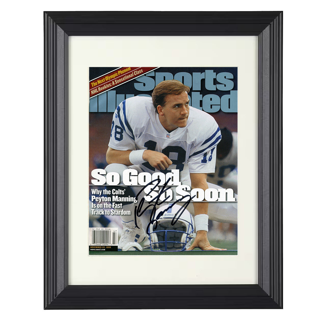 Peyton Manning – Indianapolis So QB Feature 1999 SI – 8x10 black beveled framed football wall art