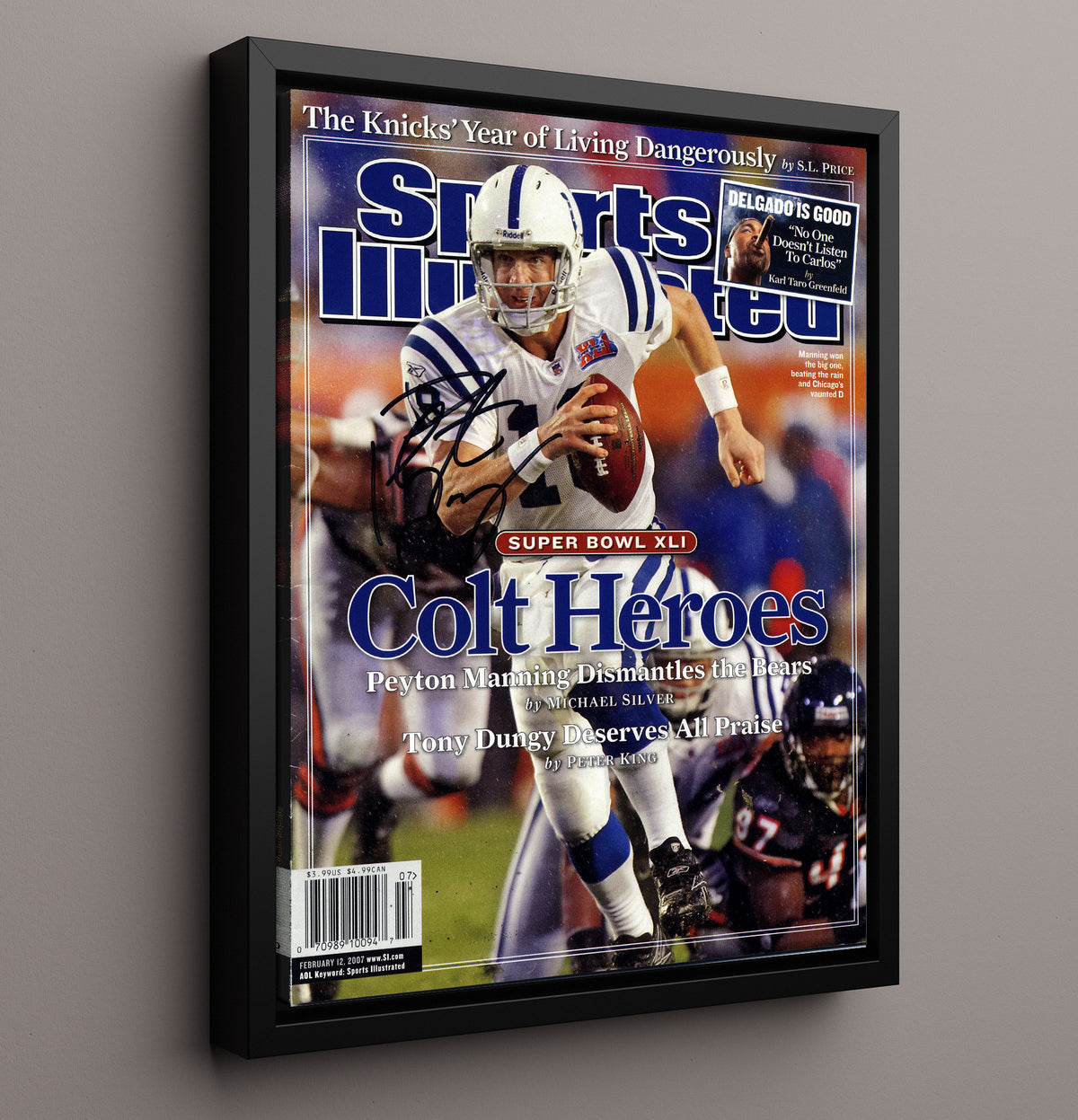 Peyton Manning - Indianapolis football Super Bowl XLI Colts Heroes 2007 SI Cover football wall art 16x20 Framed Canvas