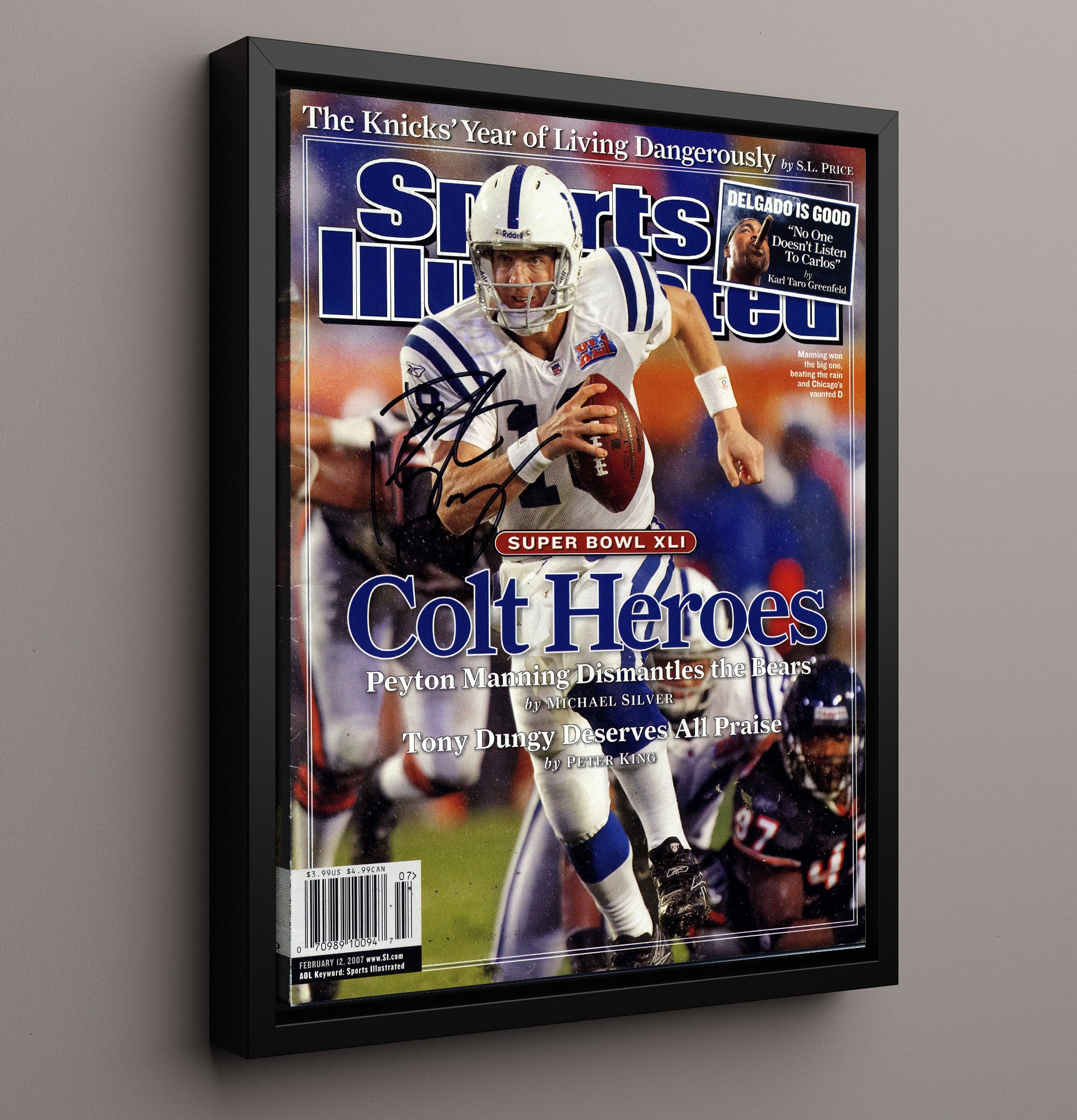 Peyton Manning - Indianapolis football Super Bowl XLI Colts Heroes 2007 SI Cover football wall art 16x20 Framed Canvas