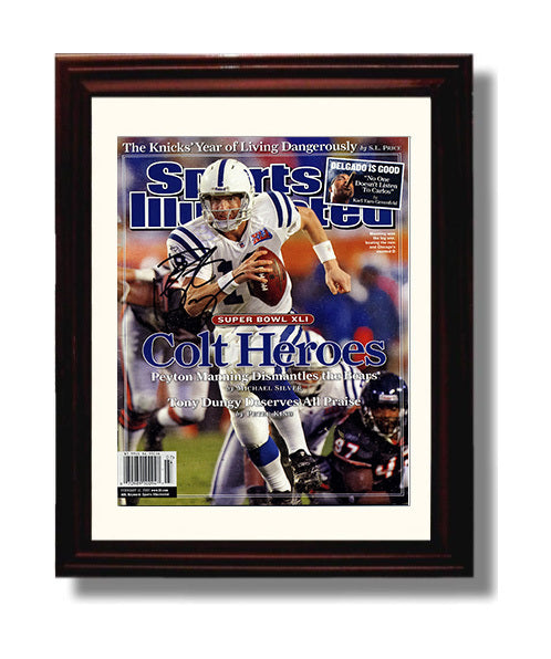 Peyton Manning - Indianapolis football Super Bowl XLI Colts Heroes 2007 SI Cover football wall art 8x10 Beveled Frame