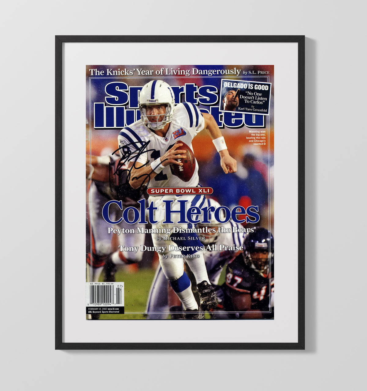Peyton Manning - Indianapolis football Super Bowl XLI Colts Heroes 2007 SI Cover football wall art 16x20 Gallery Frame