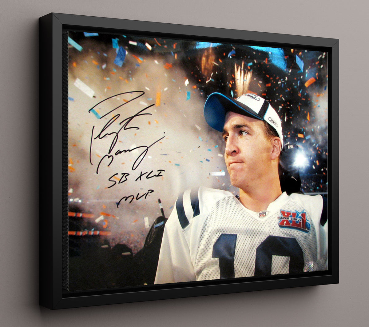 Peyton Manning SB XLI MVP - Confetti Glory football wall art 16x20 Framed Canvas