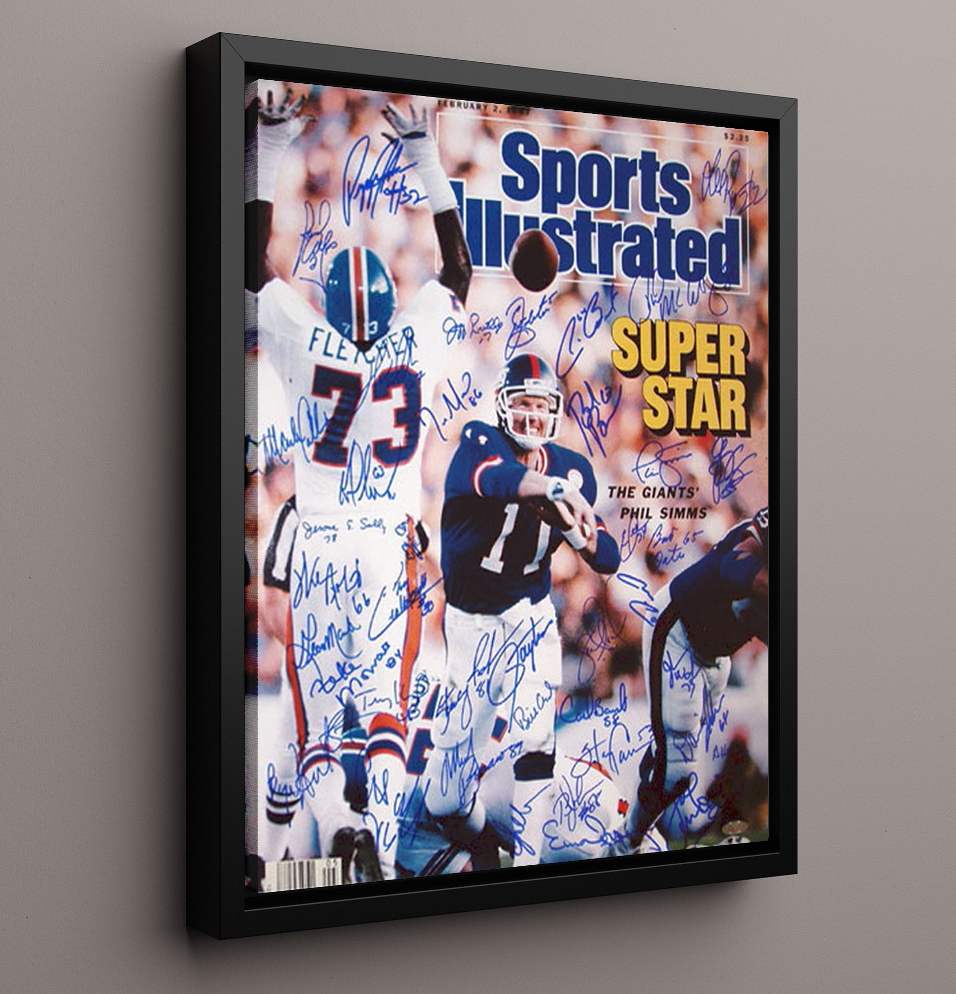 Phil Simms - New York football Super Star Quarterback Feature 1987 SI Cover football wall art 16x20 Framed Canvas