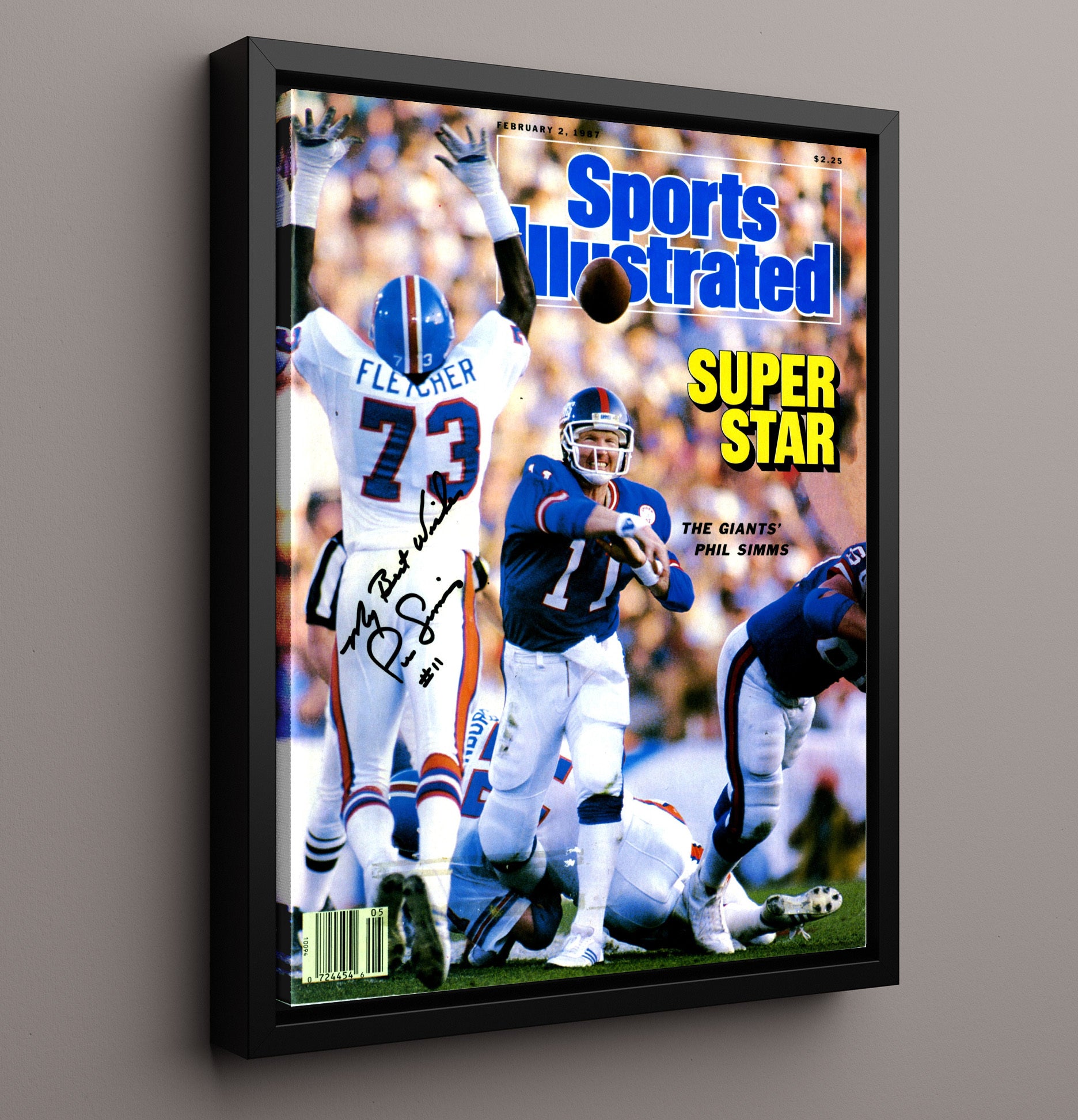 Phil Simms Superstar - Giant Performance football wall art 16x20 Framed Canvas