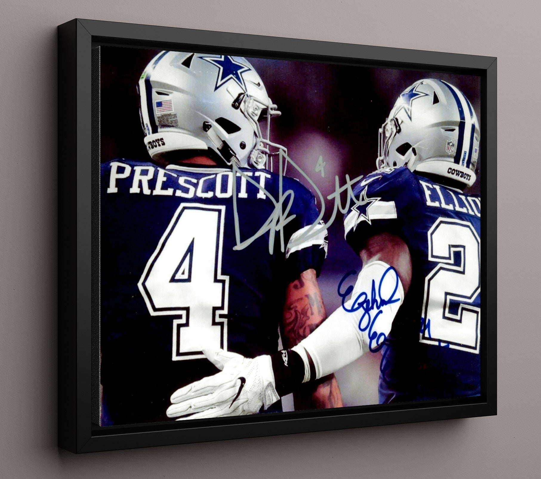 Prescott and Elliott - Cowboys Brotherhood football wall art 16x20 Framed Canvas