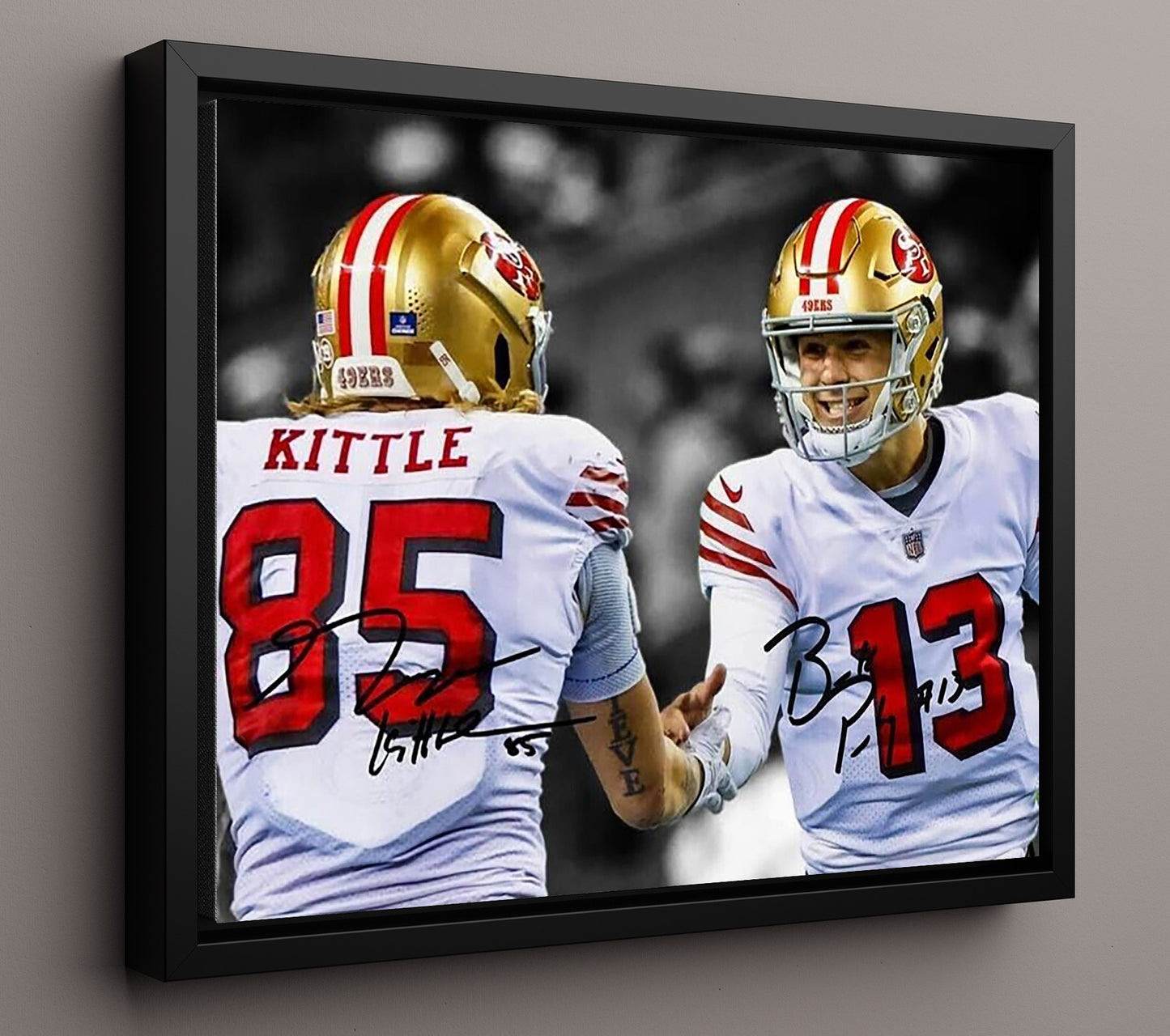 Purdy and Kittle - Niners Connection football wall art 16x20 Framed Canvas