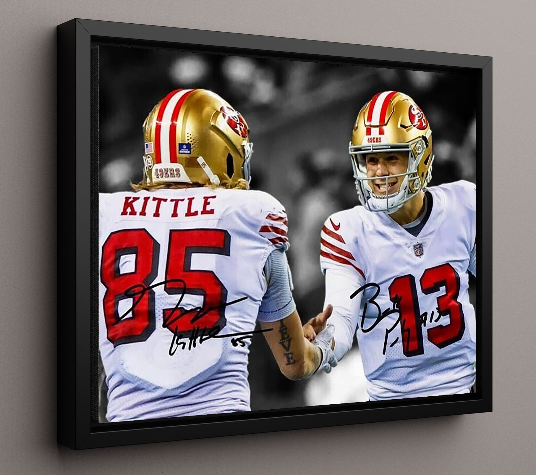Purdy and Kittle - Niners Connection football wall art 16x20 Framed Canvas