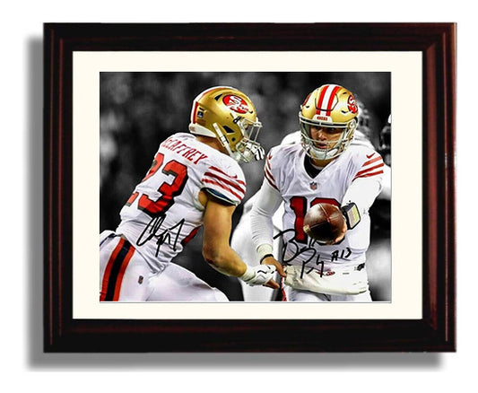 Purdy and McCaffrey - 49ers Dynamic Duo football wall art 8x10 Beveled Frame