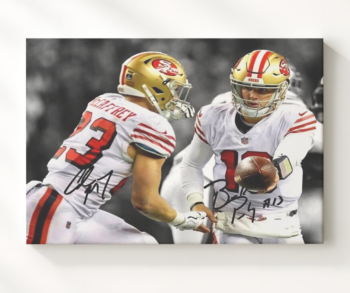 Purdy and McCaffrey - 49ers Dynamic Duo football wall art 20x24 Canvas