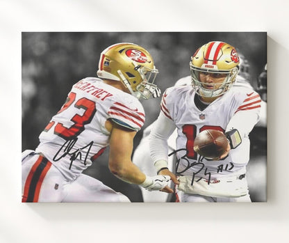 Purdy and McCaffrey - 49ers Dynamic Duo football wall art 20x24 Canvas