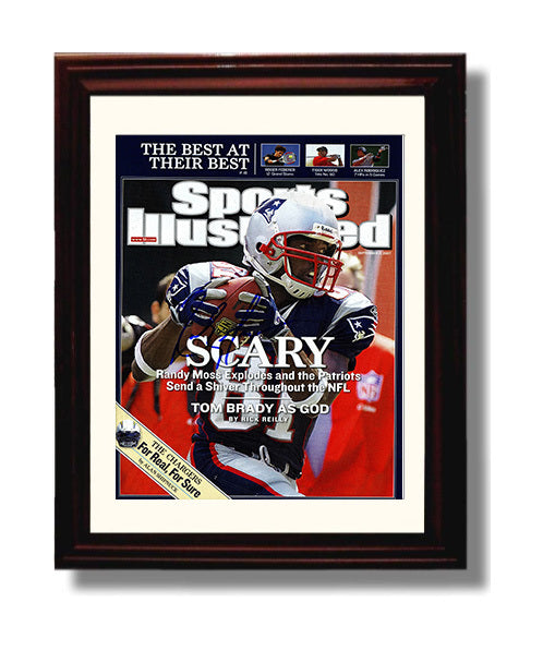 Randy Moss - New England football Scary Season Explosion Feature 2007 SI Cover football wall art 8x10 Beveled Frame