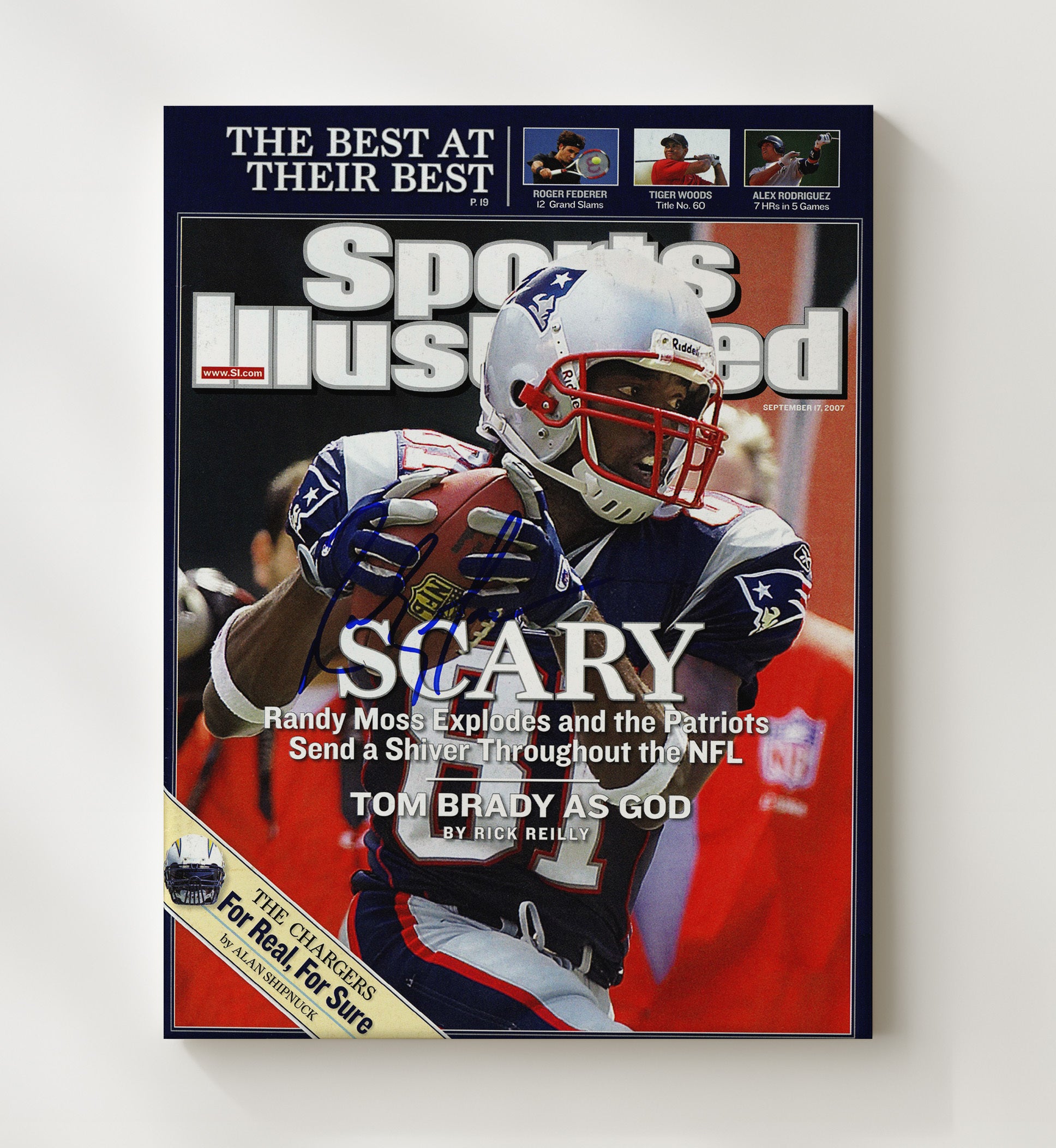 Randy Moss - New England football Scary Season Explosion Feature 2007 SI Cover football wall art 20x24 Canvas