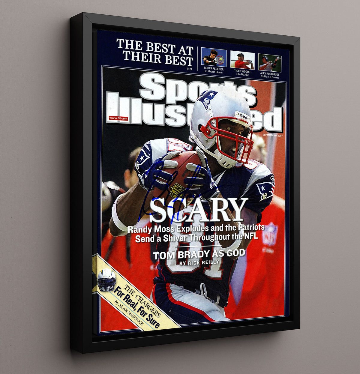 Randy Moss - New England football Scary Season Explosion Feature 2007 SI Cover football wall art 16x20 Framed Canvas