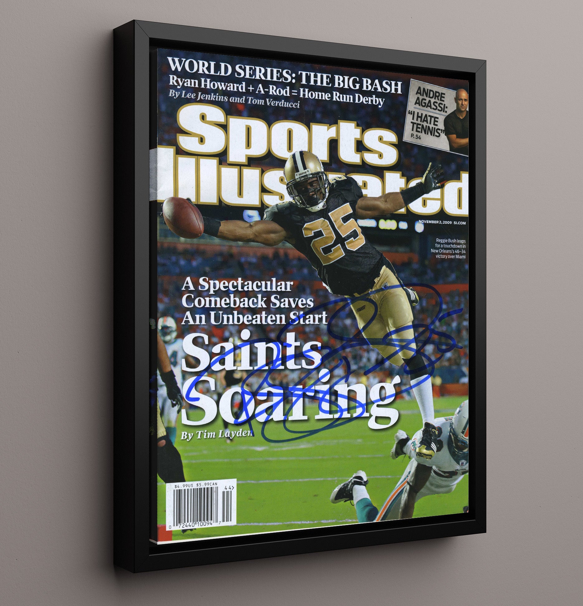 Reggie Bush - New Orleans football Running Back 2009 SI Cover Saints Soaring football wall art 16x20 Framed Canvas