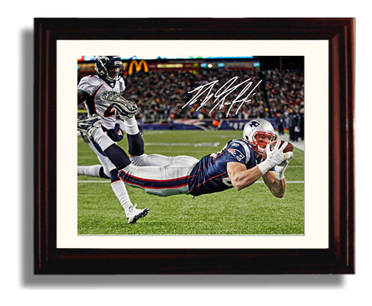 Rob Gronkowski - Diving Patriot Grab football wall art 8x10 Beveled Frame