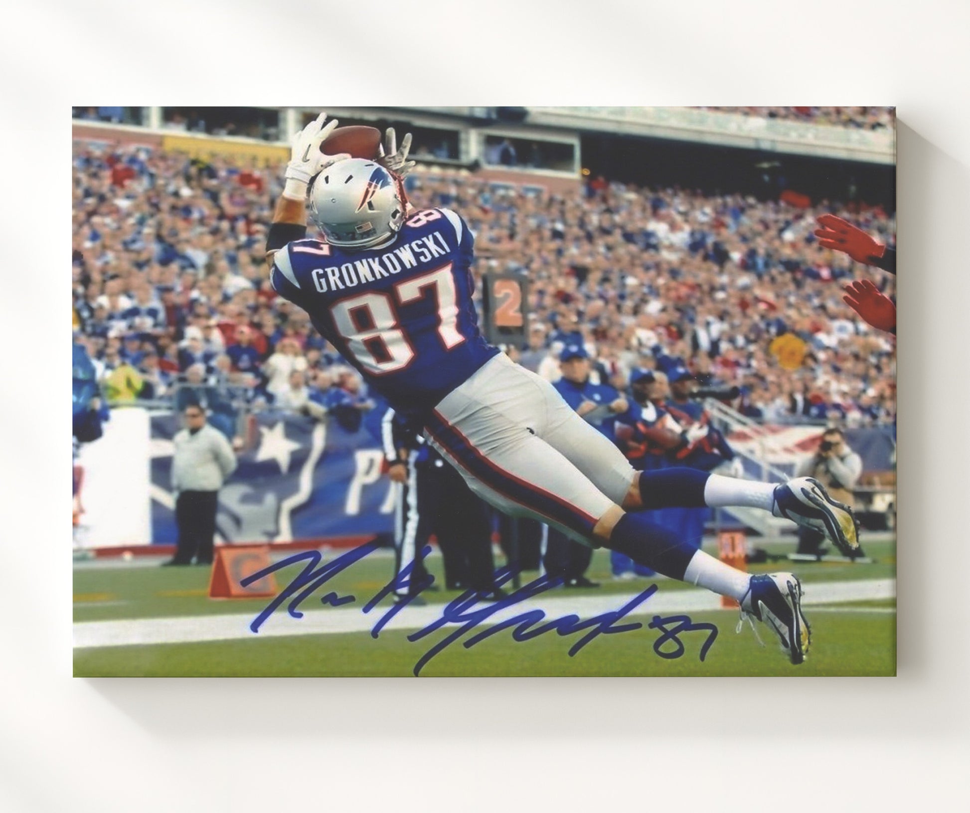 Rob Gronkowski - New England Football Leaping Catch Football Wall Art - football wall art print