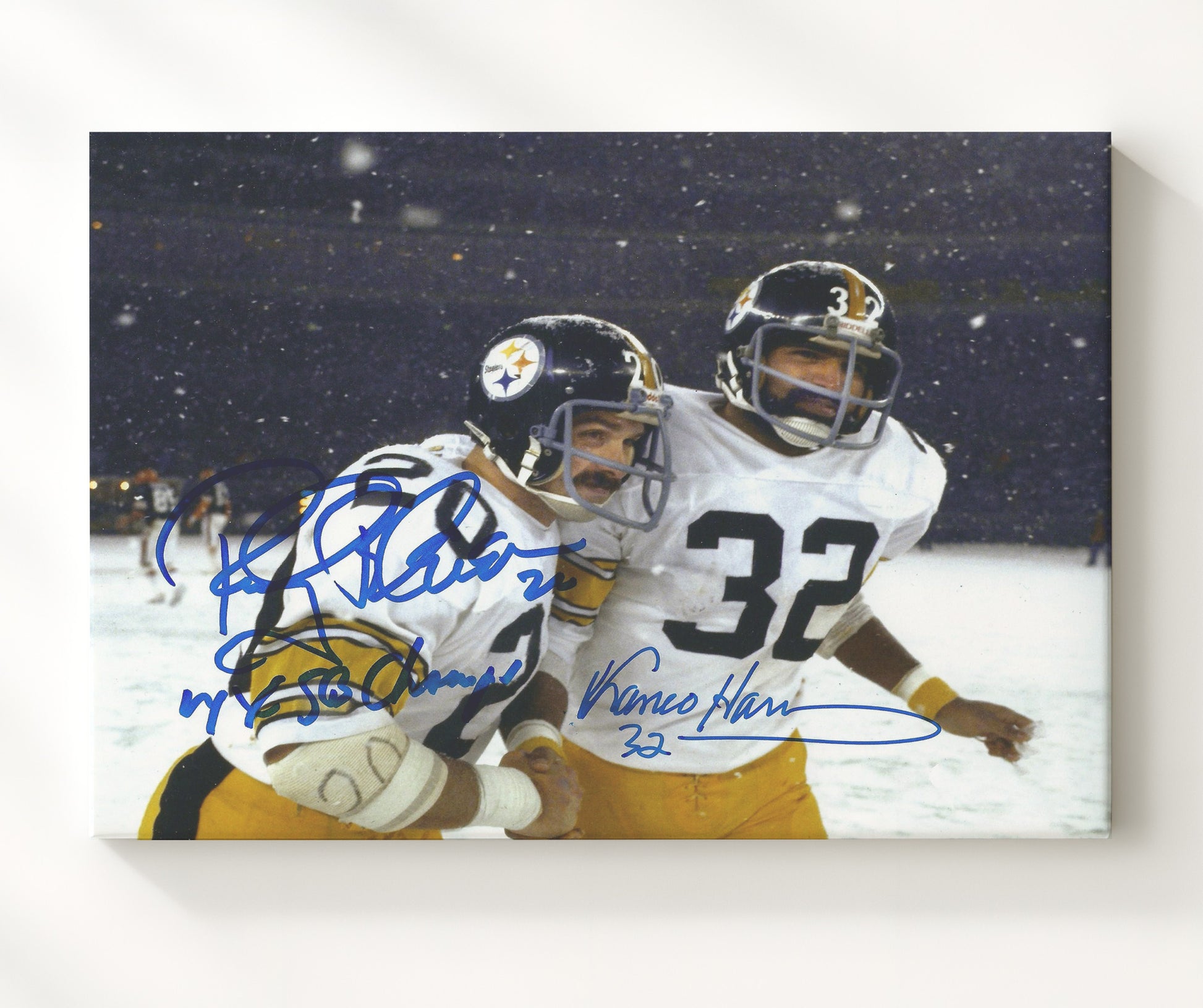 Rocky Bleier and Franco Harris - Pittsburgh Football Snow Game Brotherhood football wall art 20x24 Canvas