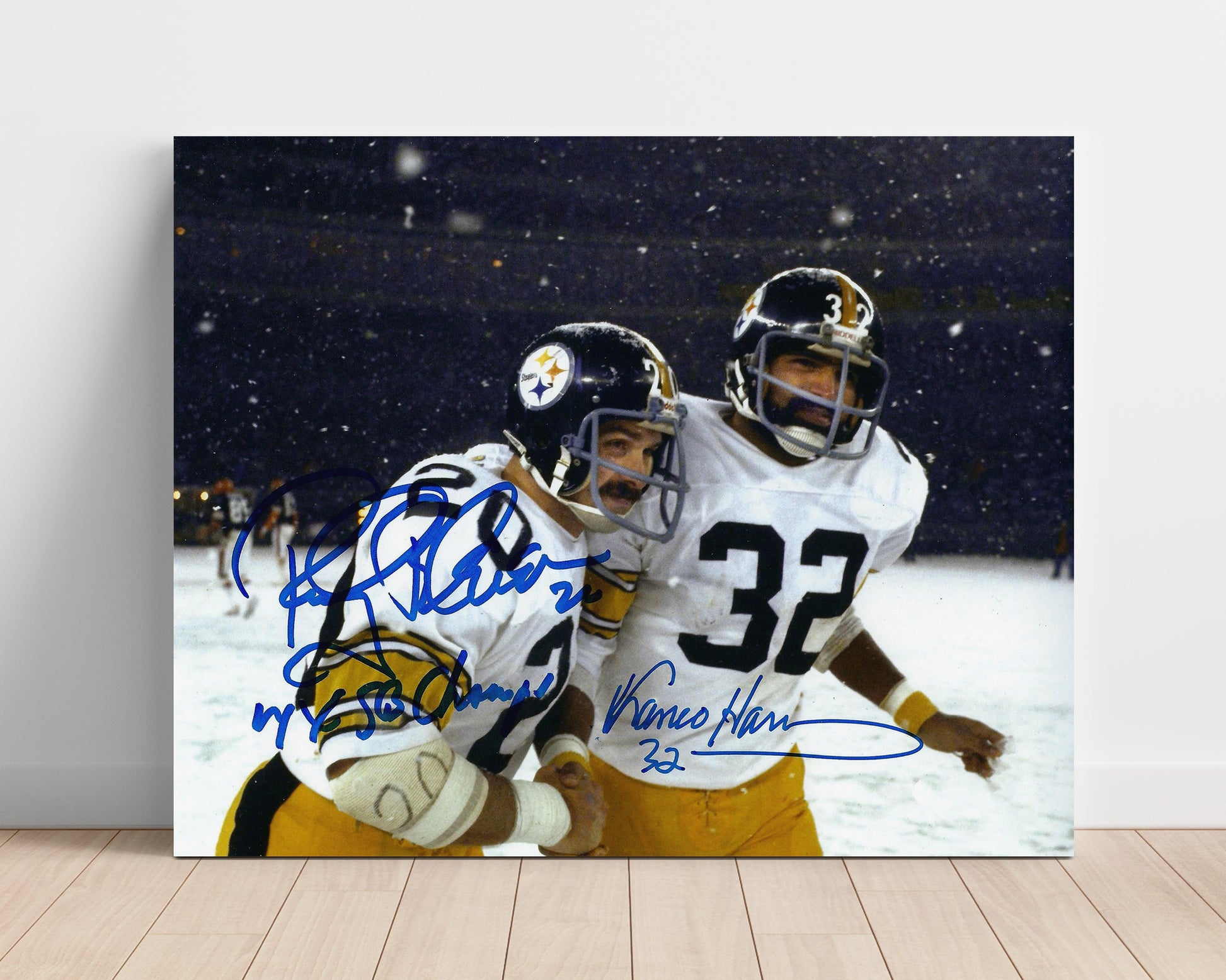 Rocky Bleier and Franco Harris - Pittsburgh Football Snow Game Brotherhood Football Wall Art - football wall art print