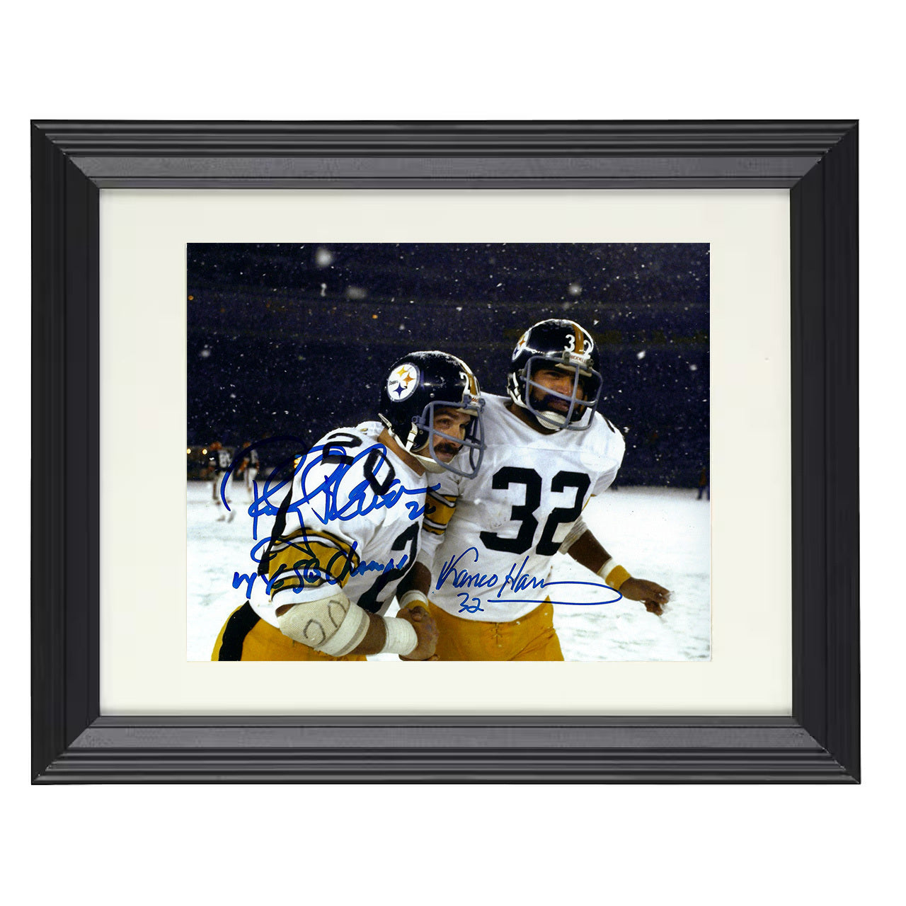 Rocky Bleier and Franco Harris – Pittsburgh Snow Game – 8x10 black beveled framed football wall art