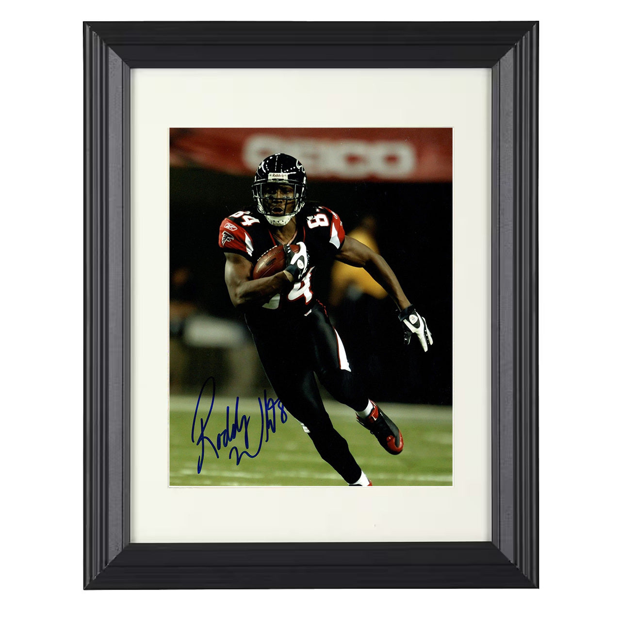 Roddy White – Atlanta Receiver Running with Ball Downfield – 8x10 black beveled framed football wall art