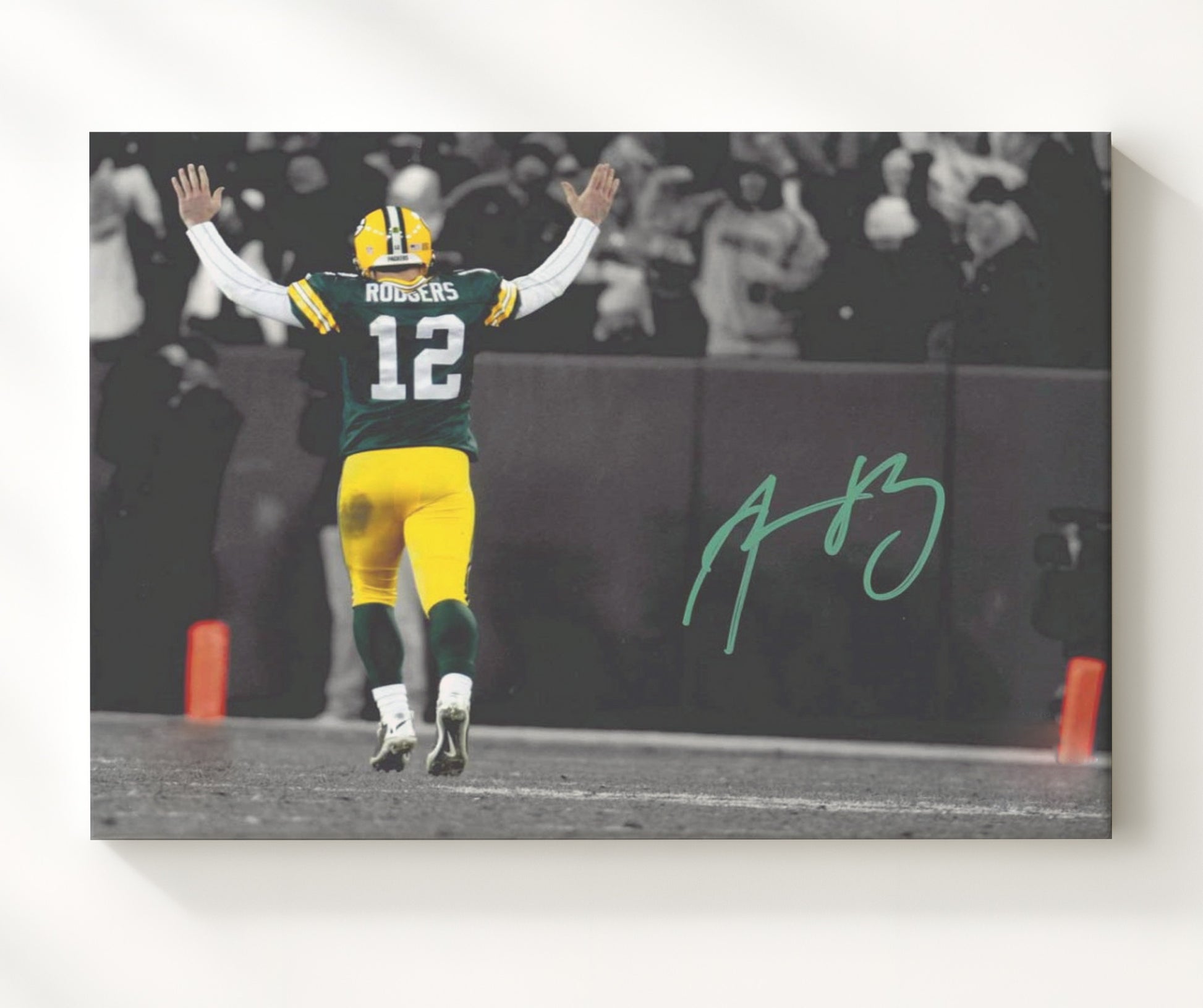Rodgers - Green Bay Football Touchdown Celebration Arms Raised Football Wall Art - football wall art print