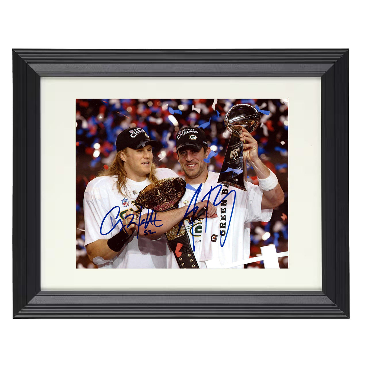 Rodgers and Matthews Packers – Title Belt Champs – 8x10 black beveled framed football wall art