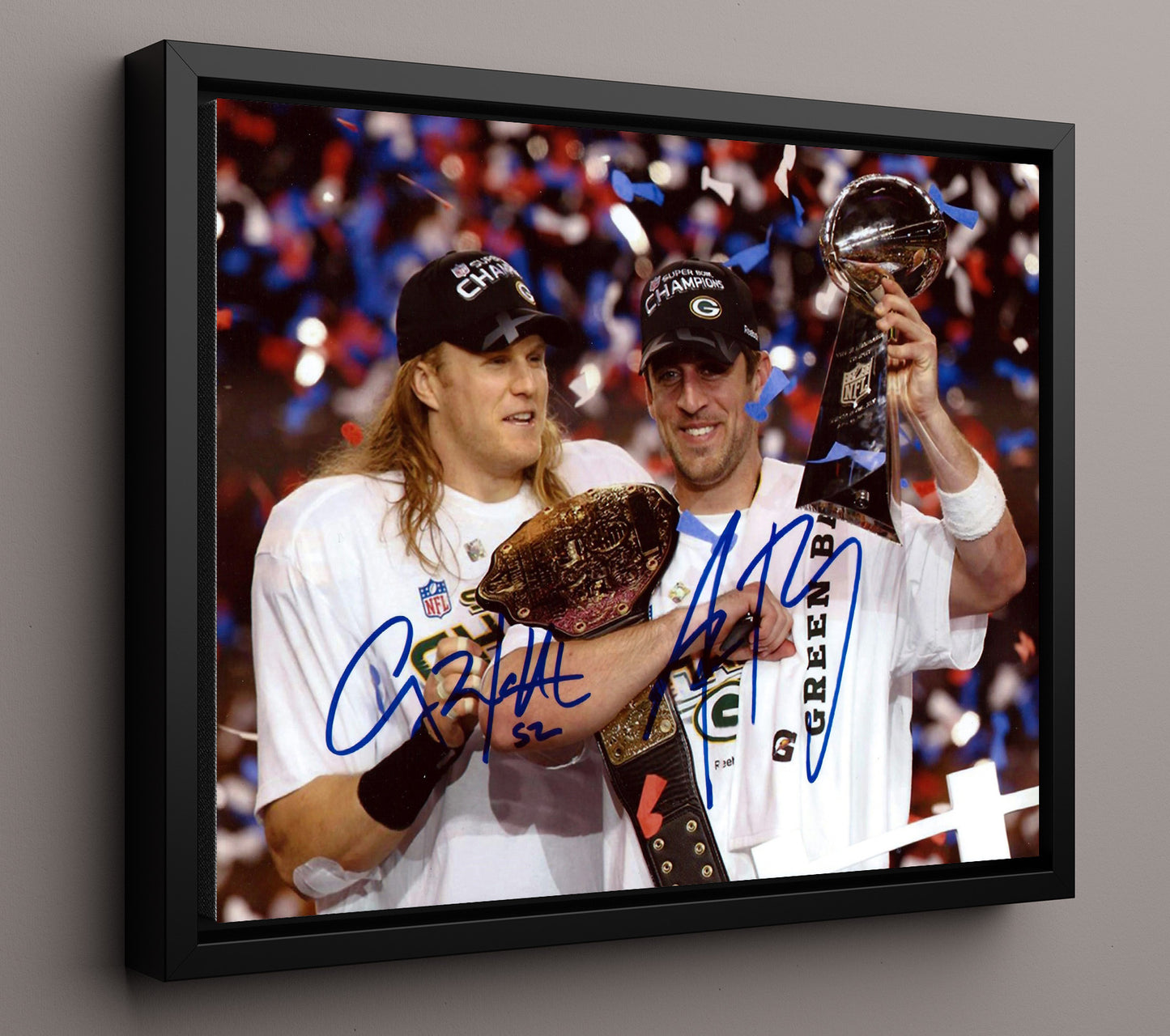 Rodgers and Matthews Packers - Title Belt Champs football wall art 16x20 Framed Canvas