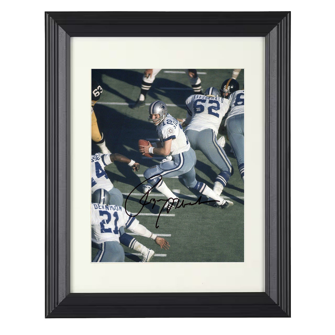 Roger Staubach – Captain America Image – 8x10 black beveled framed football wall art