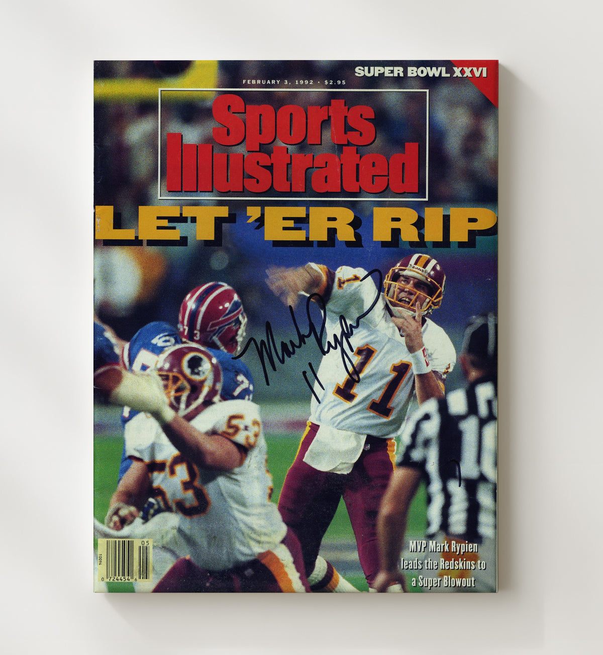 Rypien Let Er Rip - Super Bowl XXVI MVP football wall art 20x24 Canvas