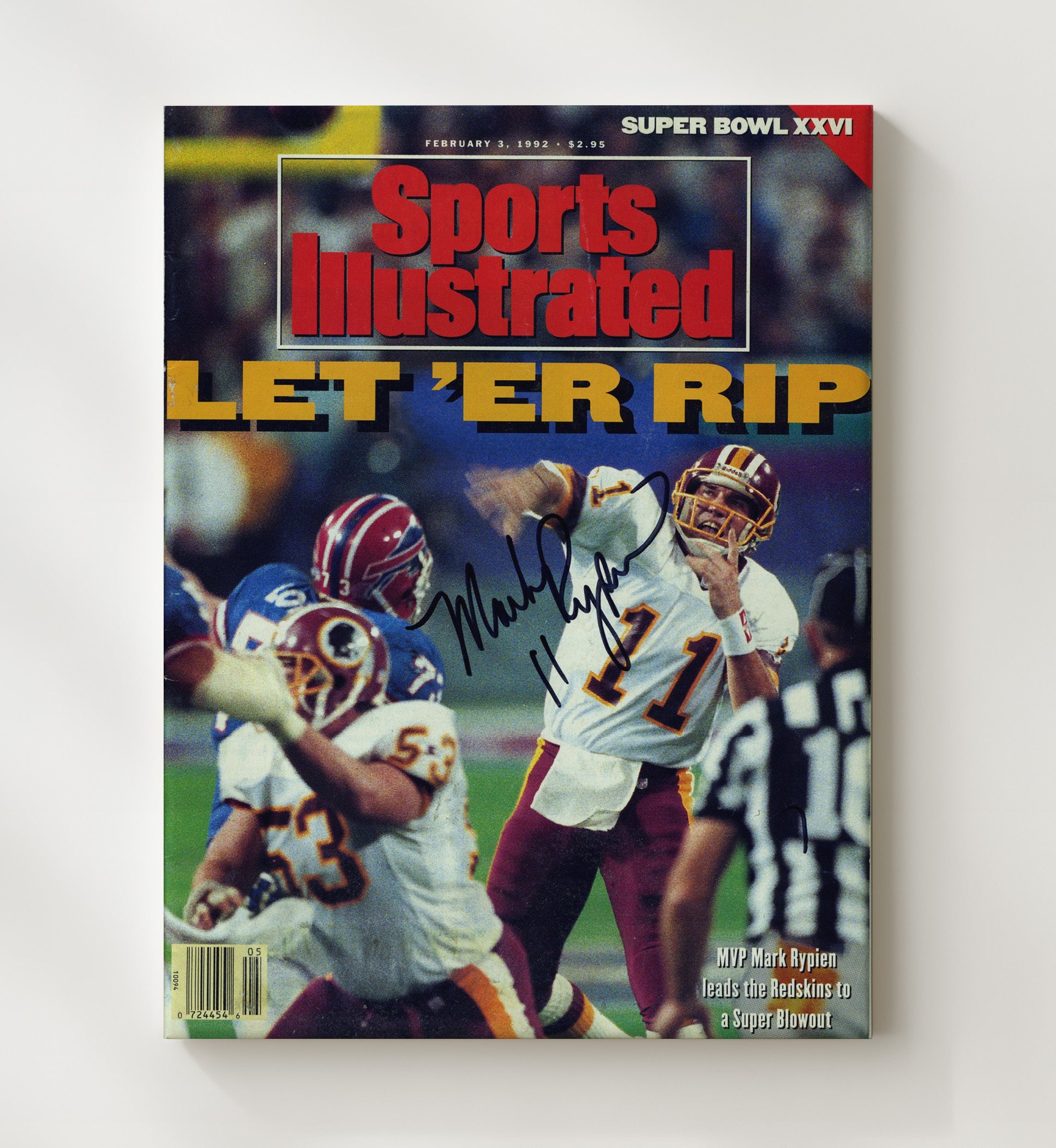 Rypien Let Er Rip - Super Bowl XXVI MVP football wall art 20x24 Canvas