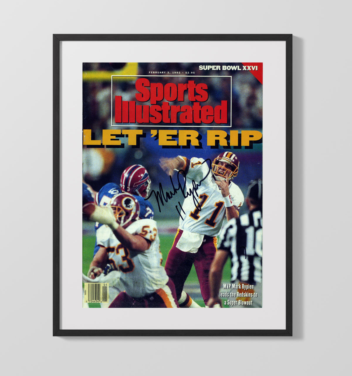 Rypien Let Er Rip - Super Bowl XXVI MVP football wall art 16x20 Gallery Frame