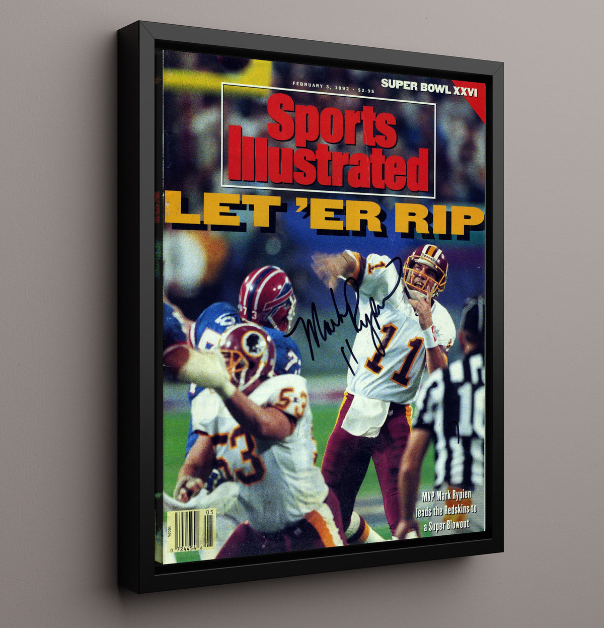 Rypien Let Er Rip - Super Bowl XXVI MVP football wall art 16x20 Framed Canvas