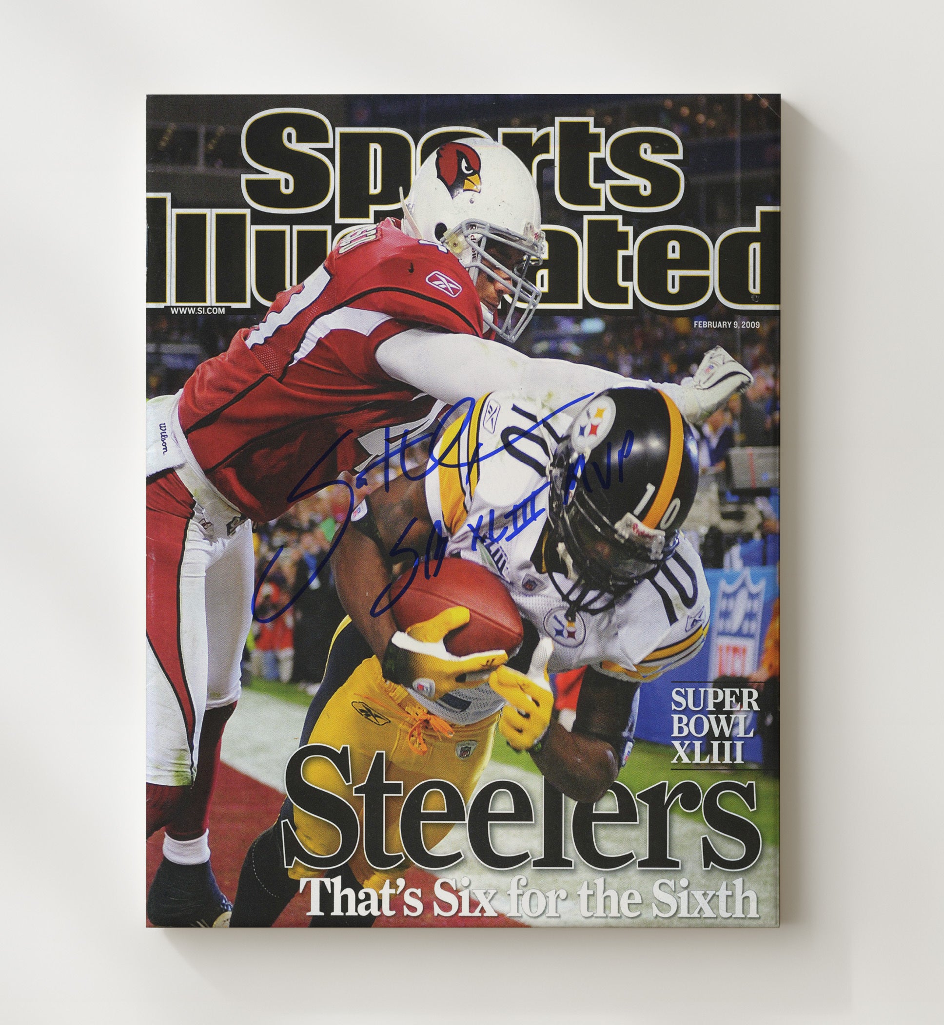 Santonio Holmes - Pittsburgh football Super Bowl XLIII Catch 2009 SI Cover Thats Six football wall art 20x24 Canvas