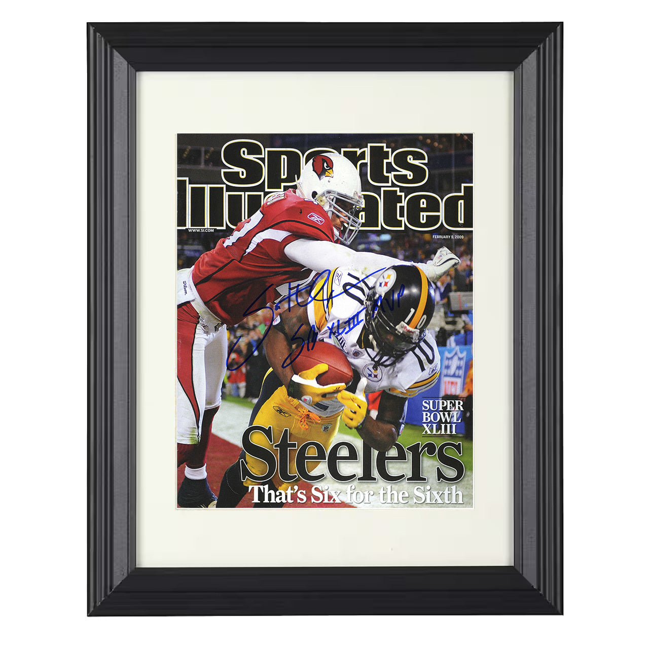 Santonio Holmes – Pittsburgh Super Thats Six 2009 SI – 8x10 black beveled framed football wall art