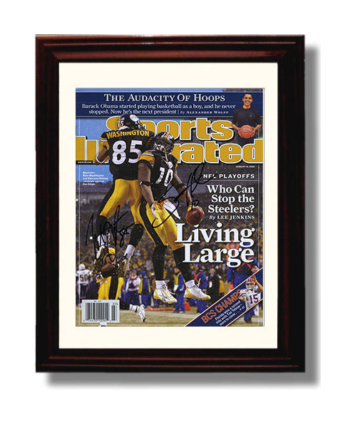 Santonio Holmes and Nate Washington - Pittsburgh football Living Large Playoff Celebration 2009 SI Cover football wall art 8x10 Beveled Frame
