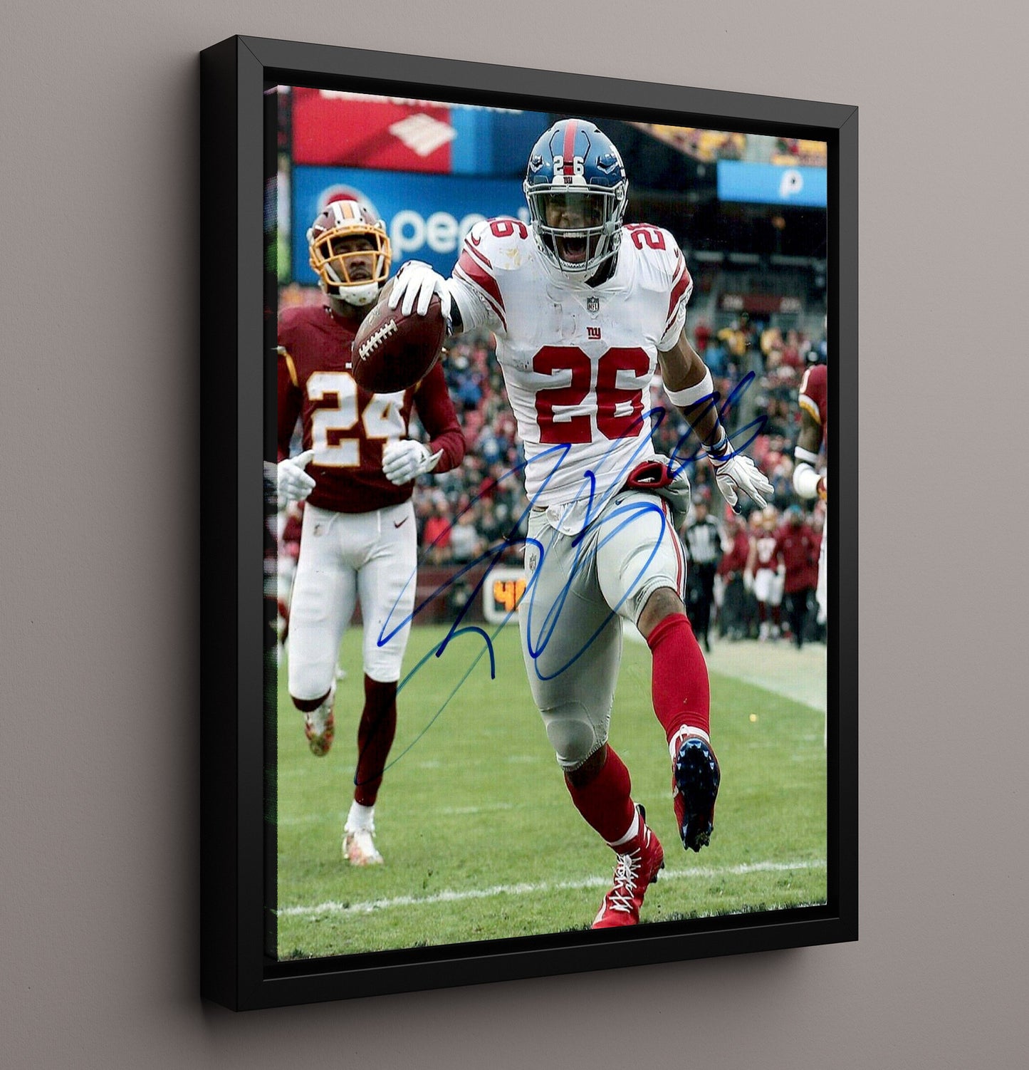 Saquon Barkley - New York football Running Back Breakaway Run football wall art 16x20 Framed Canvas