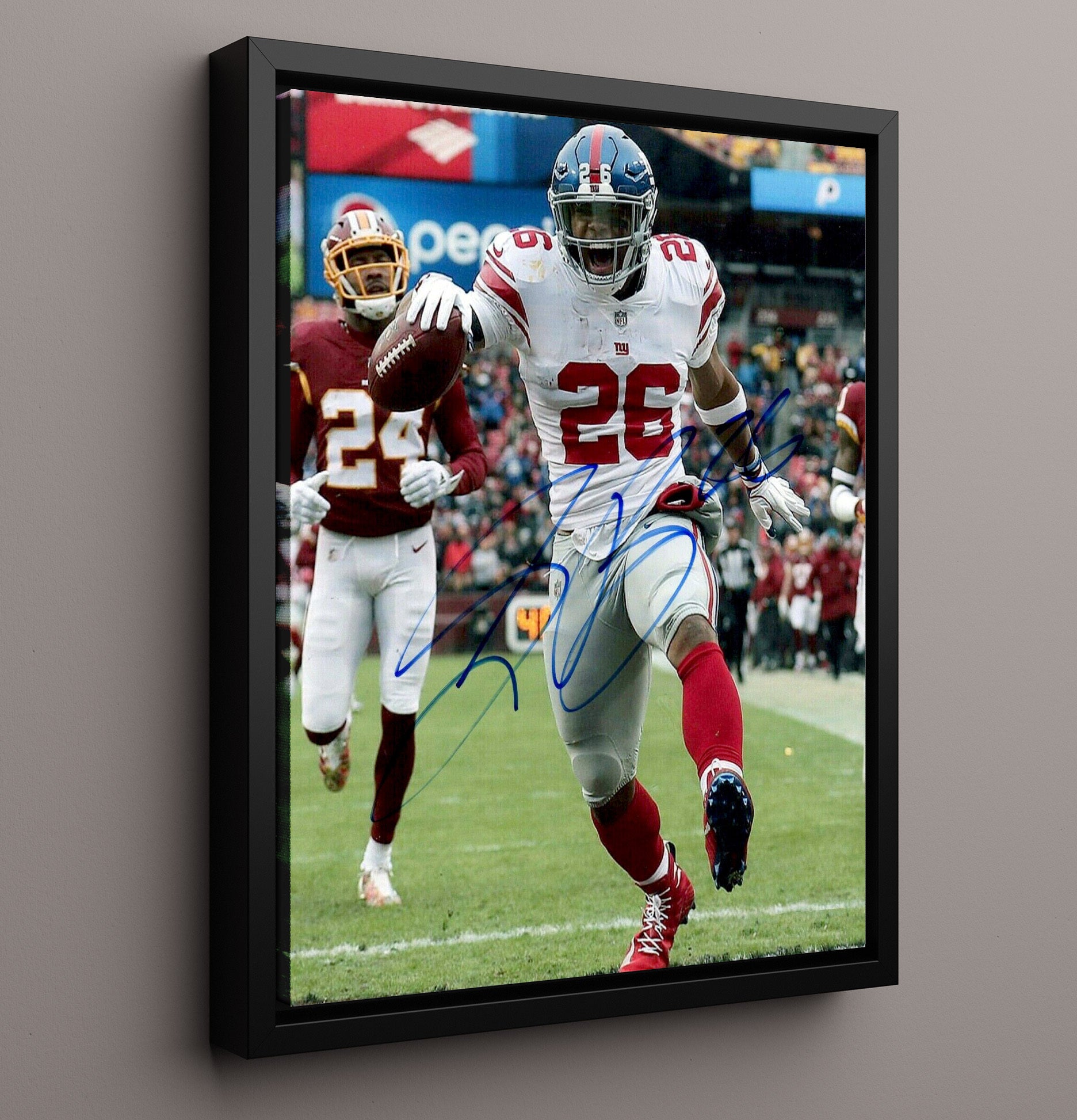 Saquon Barkley - New York football Running Back Breakaway Run football wall art 16x20 Framed Canvas