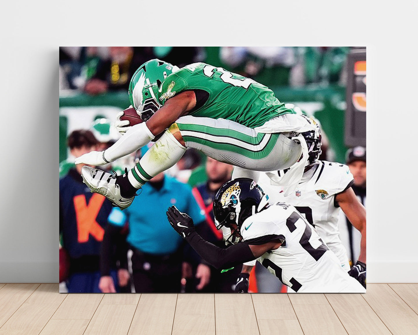 Saquon Barkley Backwards Leap - Flying High Football Wall Art - football wall art print