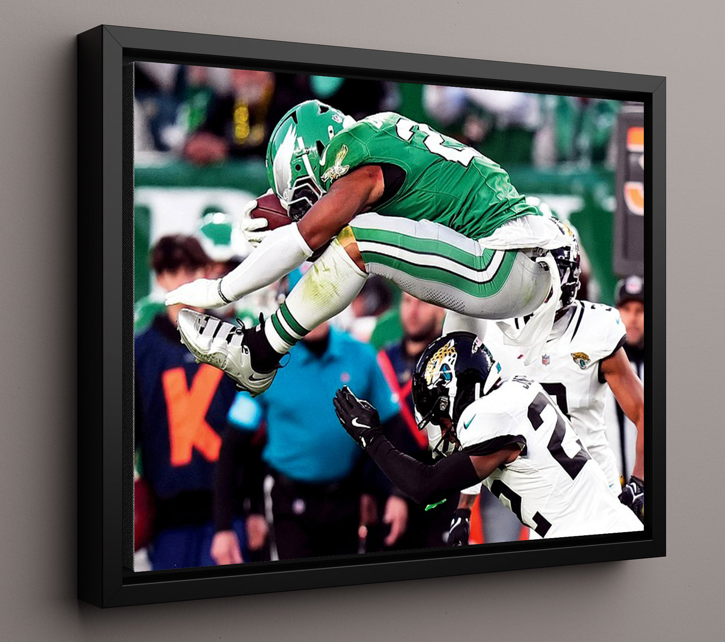 Saquon Barkley Backwards Leap - Flying High Football Wall Art - football wall art print