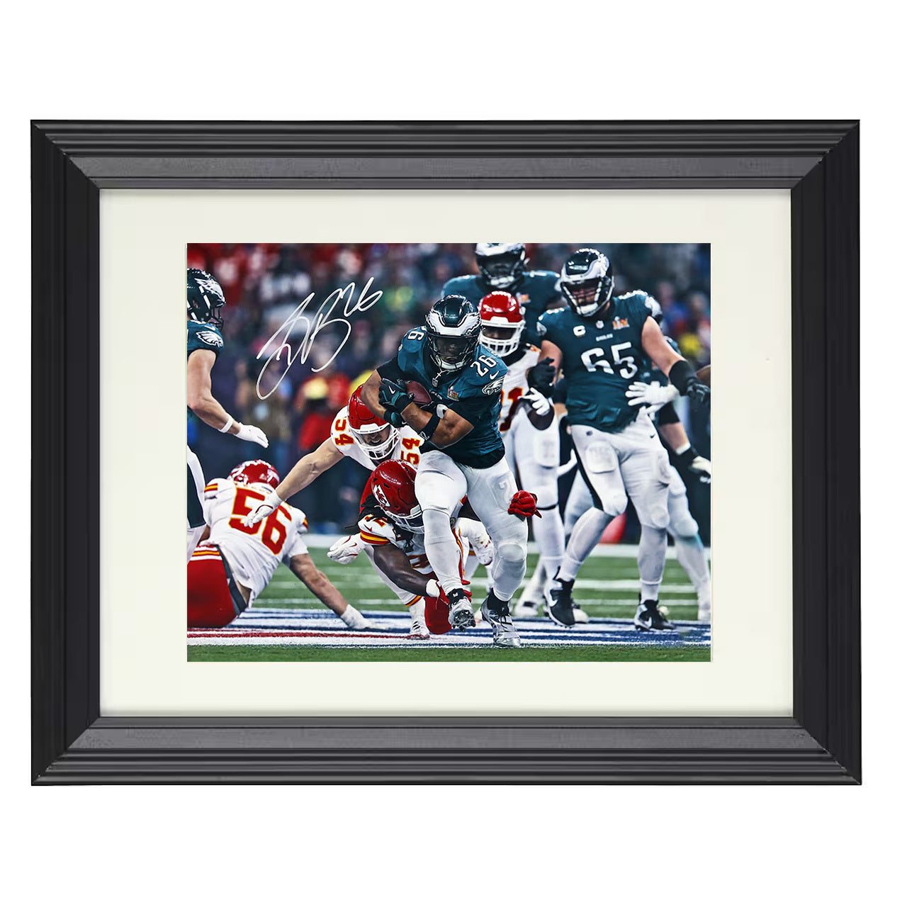 Saquon Barkley Eagles SB LIX – Champion Charge – 8x10 black beveled framed football wall art