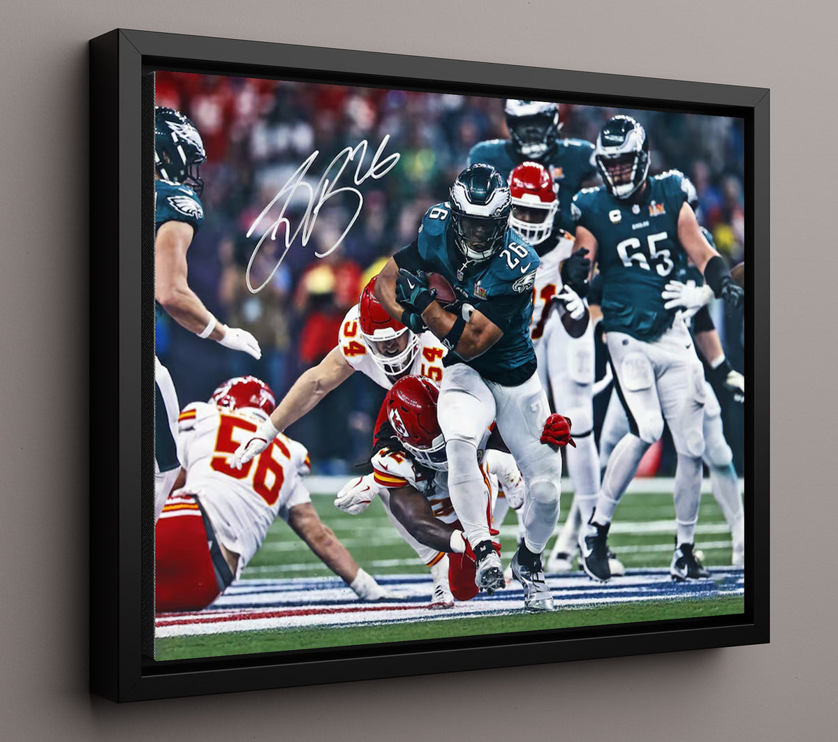 Saquon Barkley Eagles SB LIX - Champion Charge football wall art 16x20 Framed Canvas