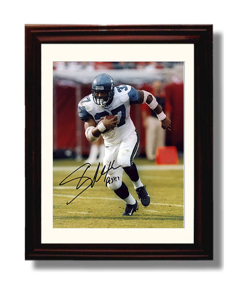 Shawn Alexander - Seattle football Running Back Rushing With Ball football wall art 8x10 Beveled Frame