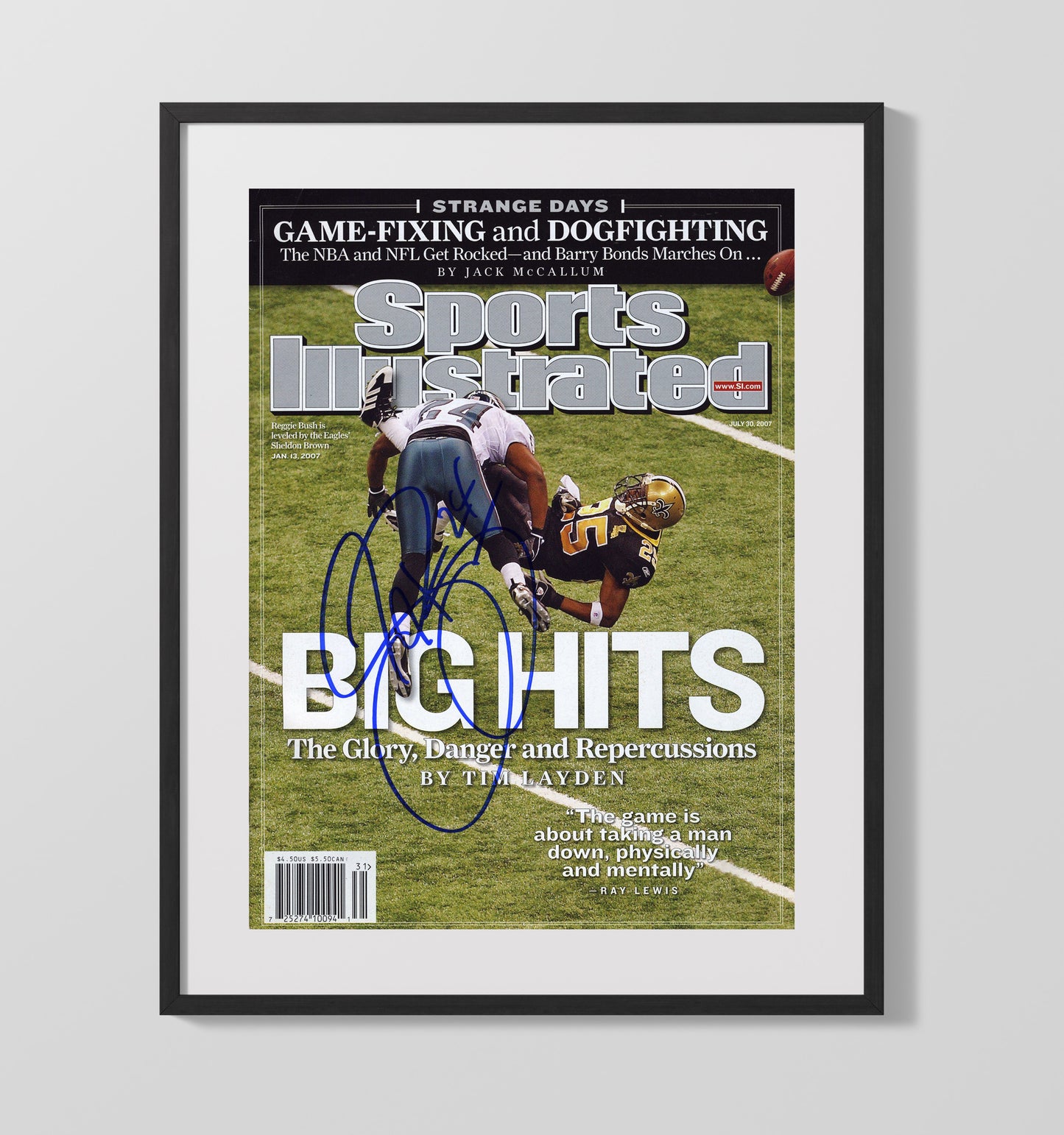 Sheldon Brown - Philadelphia football Hit On Reggie Bush 2007 SI Cover Big Hits football wall art 16x20 Gallery Frame