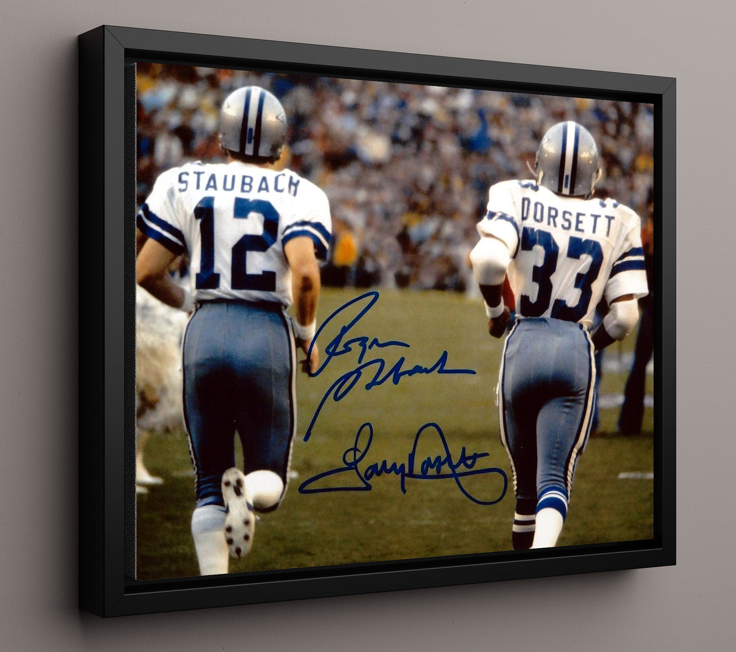 Staubach and Dorsett Cowboys - Lone Star Legends football wall art 16x20 Framed Canvas