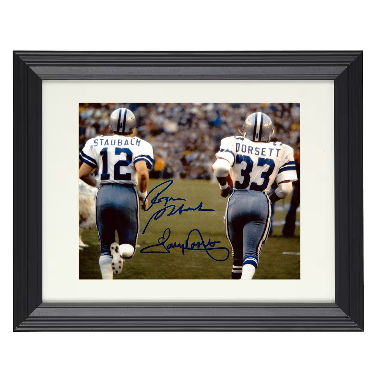 Staubach and Dorsett Cowboys – Lone Star Legends – 8x10 black beveled framed football wall art