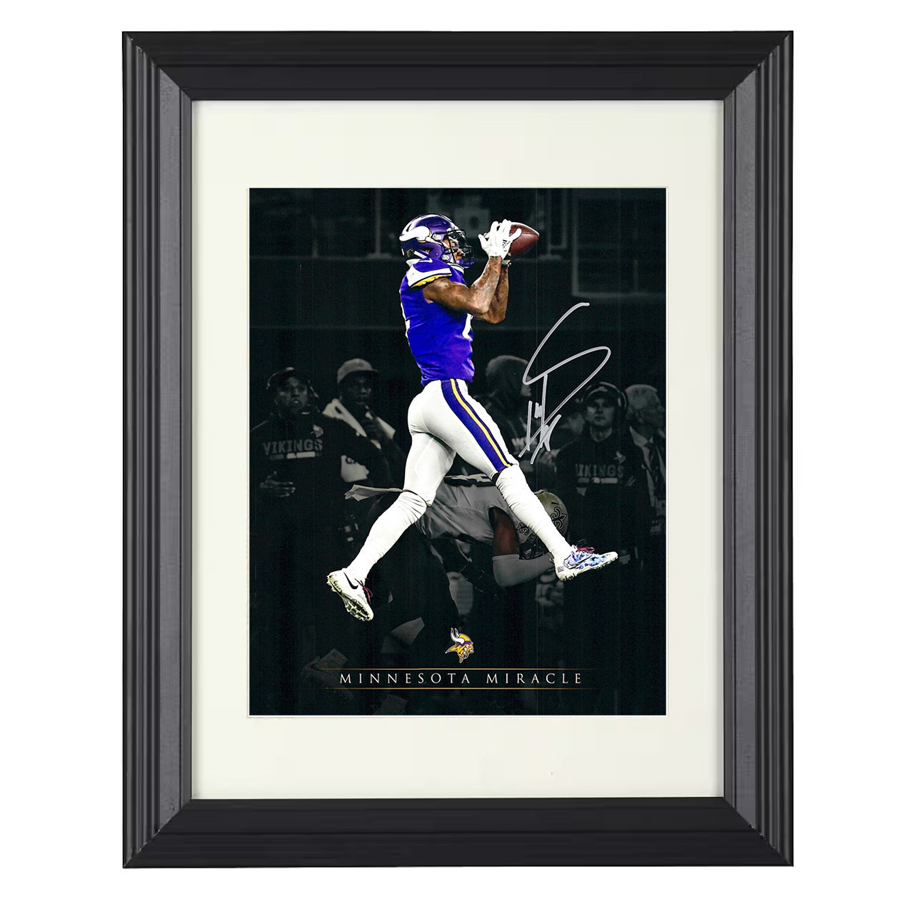 Stefon Diggs – Minnesota Miracle Leap Image – 8x10 black beveled framed football wall art