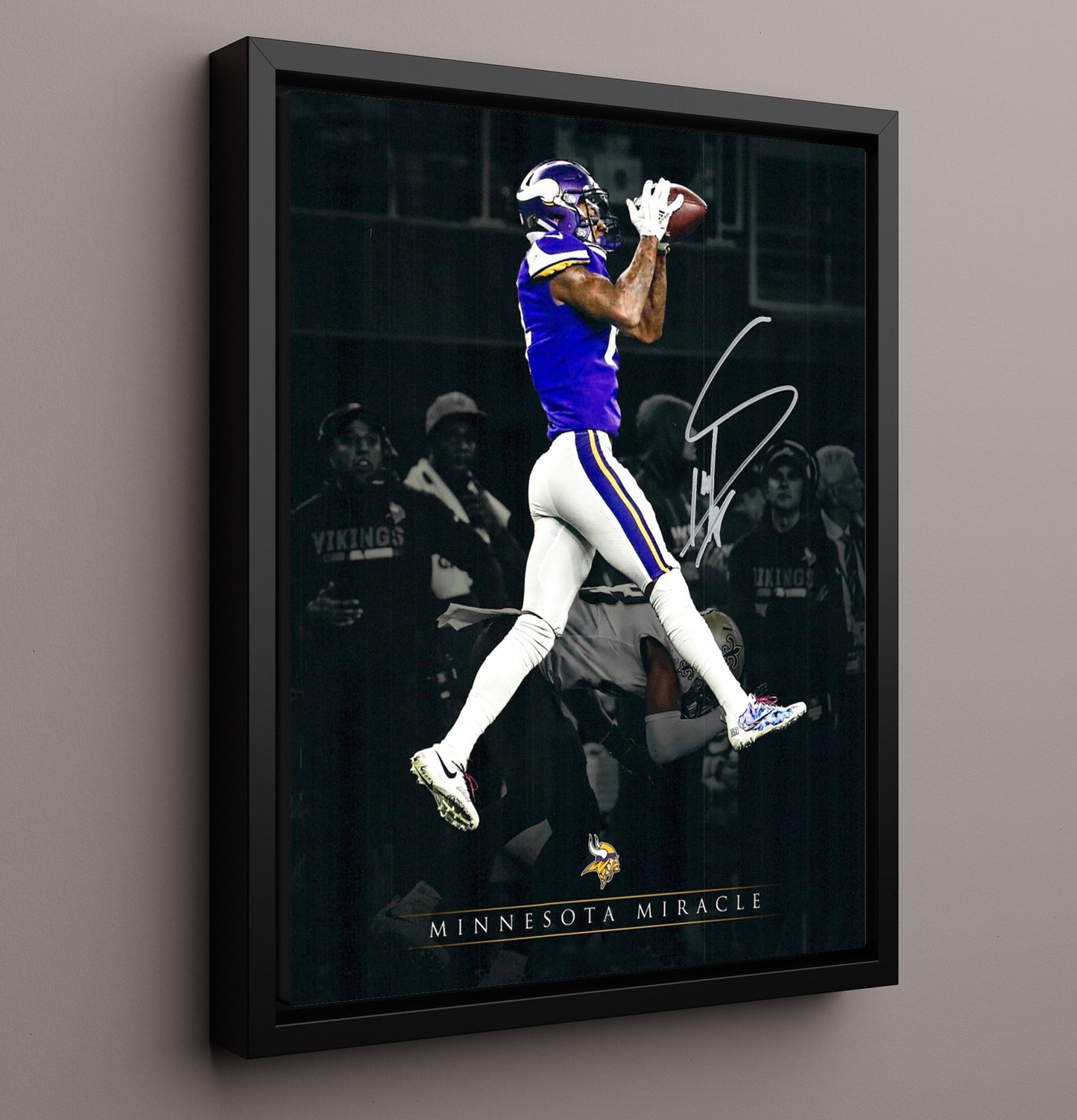 Stefon Diggs - Minnesota Miracle Leap football wall art 16x20 Framed Canvas