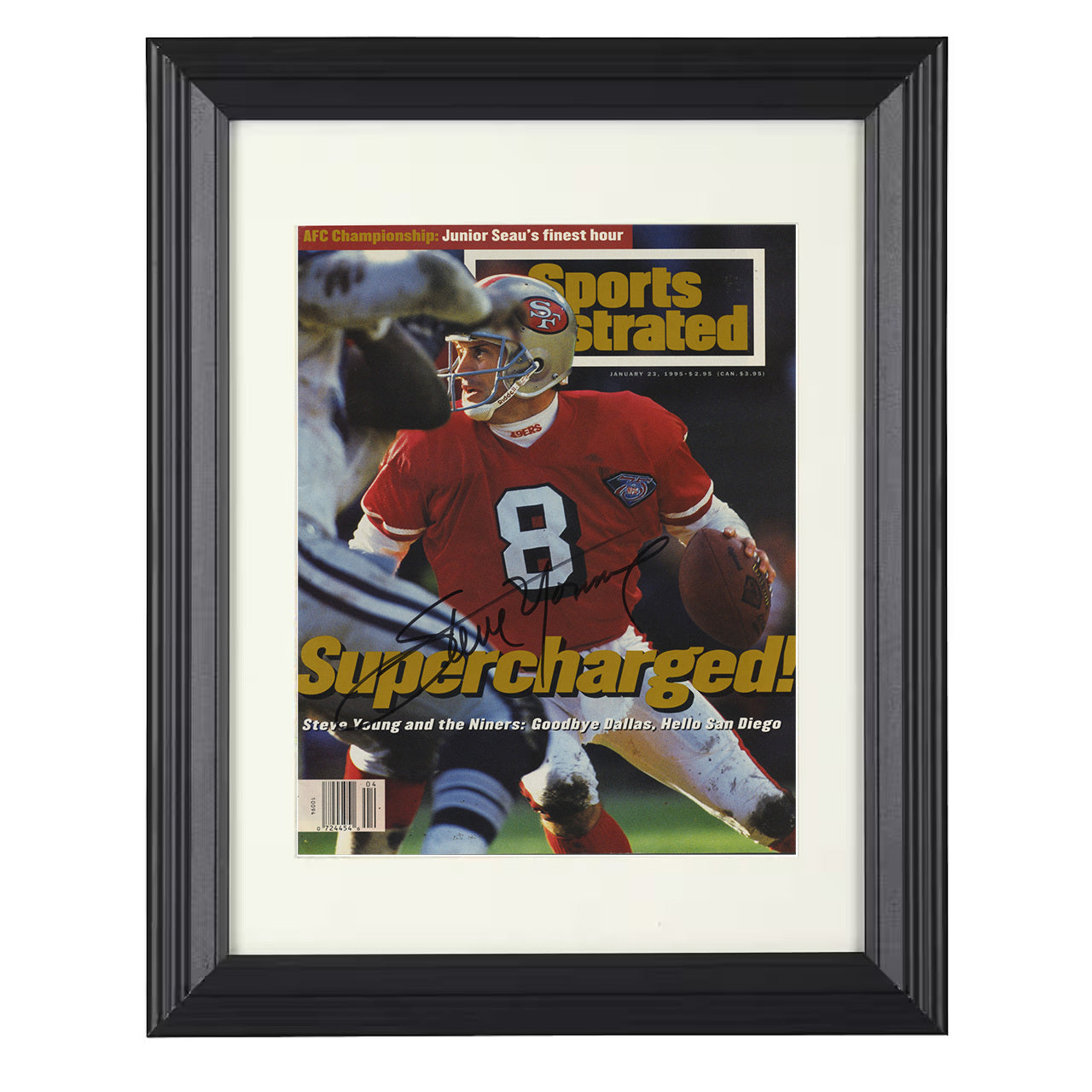 Steve Young – San Francisco QB Supercharged 1995 SI – 8x10 black beveled framed football wall art